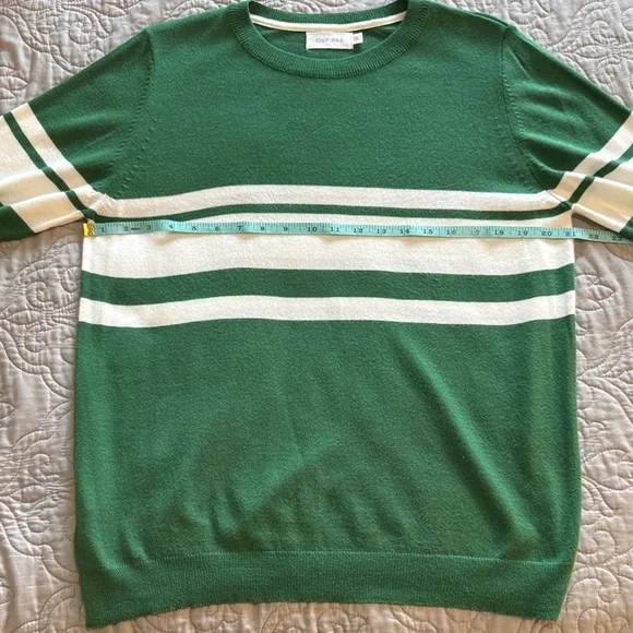 Mer Sea Court Green & White Striped Short Sleeve Crew Neck Sweater size XL - Picture 8 of 12